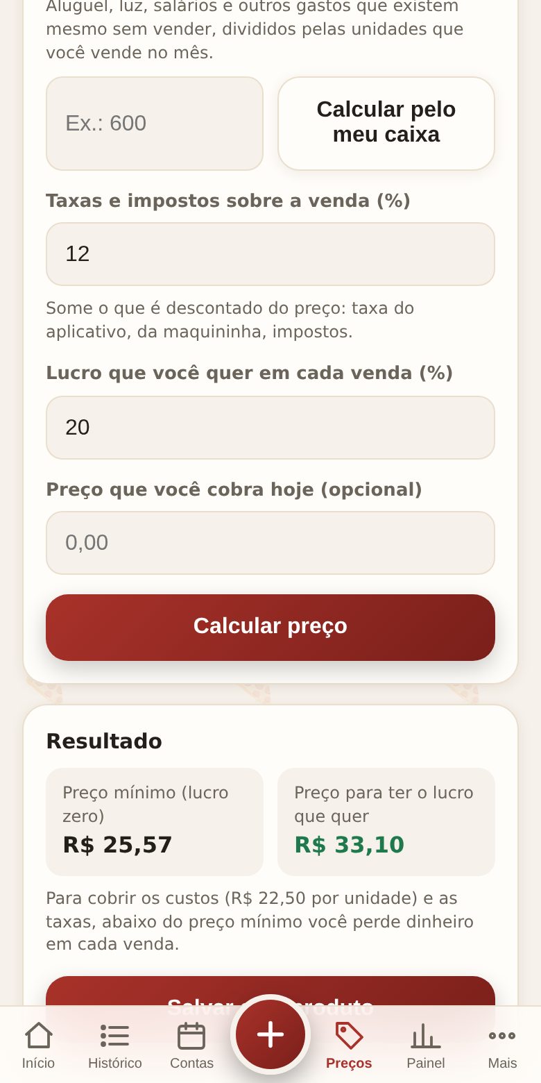 Cálculo de preço
